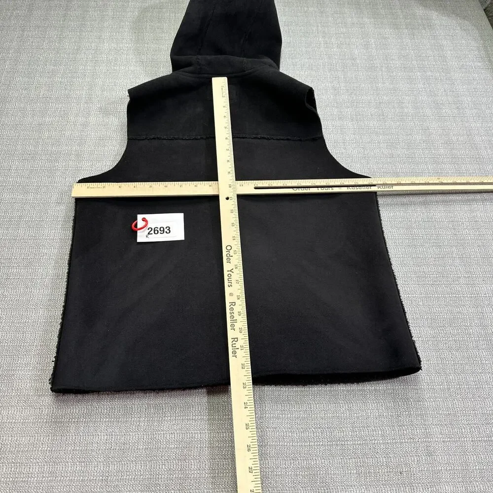 Ralph Lauren Suede‎ Vest Womens Small Black Western Outdoors Fleece Lined Hooded